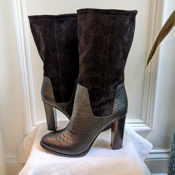 Vince Shoes - Leather and suede python boots by Vince
